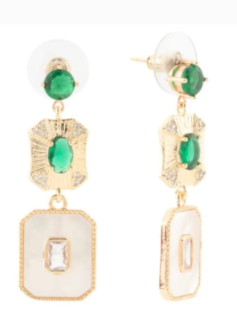 NWT NAKAMOL Made In Thailand Gold Plated Green Stone Mother Pearl Drop Earrings